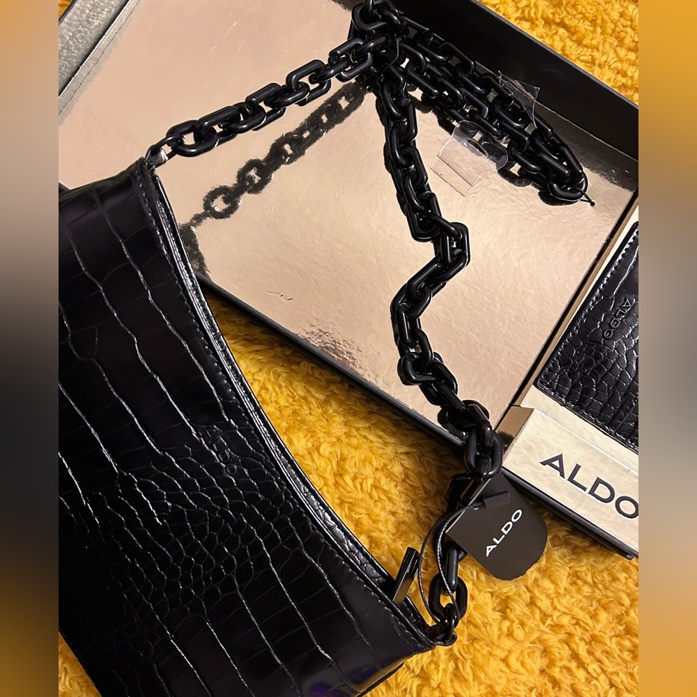 NWT NIB Aldo Croc Style Shoulder Bag On Chain & Cardholder - Picture 5 of 5